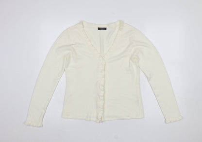 Bonmarché Womens Ivory Ruffle Edge V-Neck Cardigan Size S