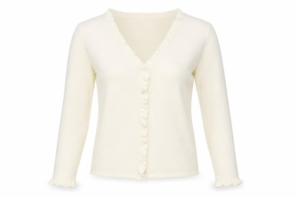 Bonmarché Womens Ivory Ruffle Edge V-Neck Cardigan Size S
