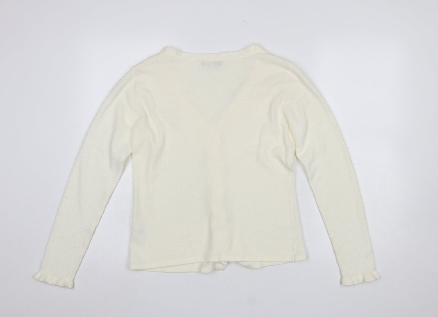 Bm Womens Ivory Ruffle Edge V-Neck Cardigan Size S