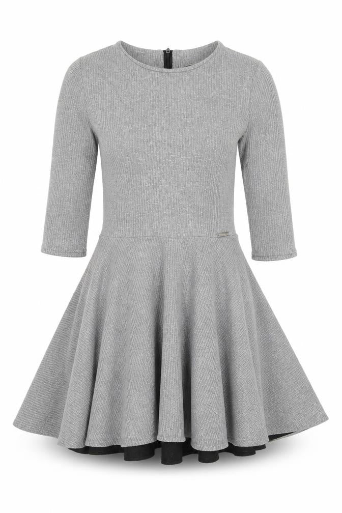 s.Moriss Women Grey Fit & Flare Knit Dress Size S 3/4 Sleeve Zip Back