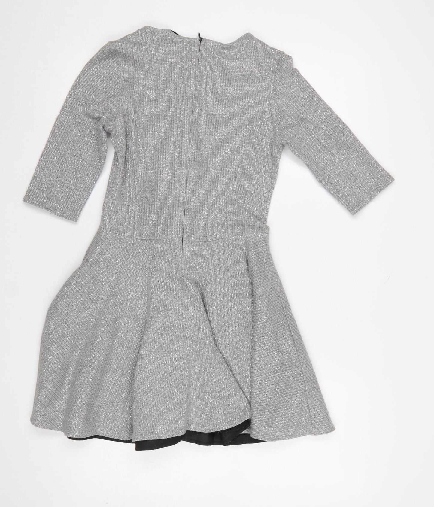 s.Moriss Women Grey Fit & Flare Knit Dress Size S 3/4 Sleeve Zip Back