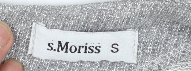 s.Moriss Women Grey Fit & Flare Knit Dress Size S 3/4 Sleeve Zip Back