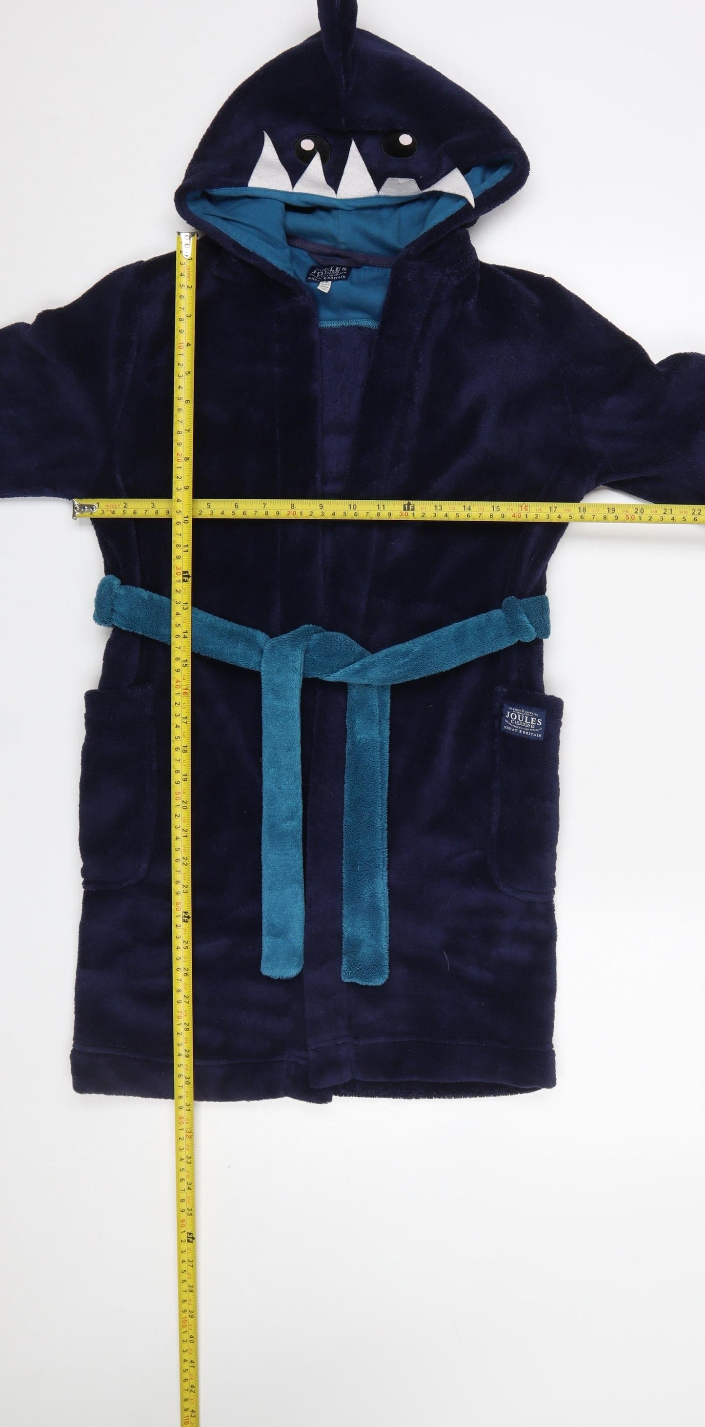 Joules Boys Blue Fleece Shark Hooded Robe 9-10 Years