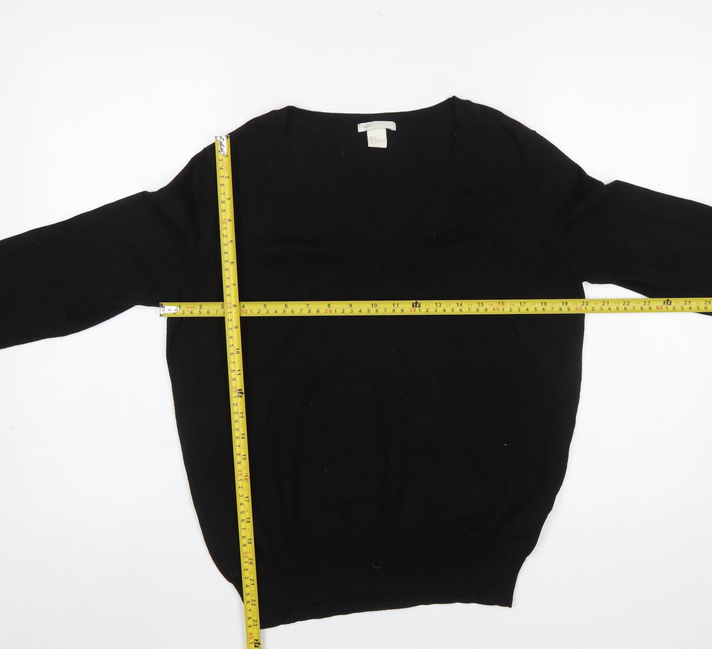 H&M Women's Black V-Neck Knit Jumper Size 12 Long Sleeve Pullover
