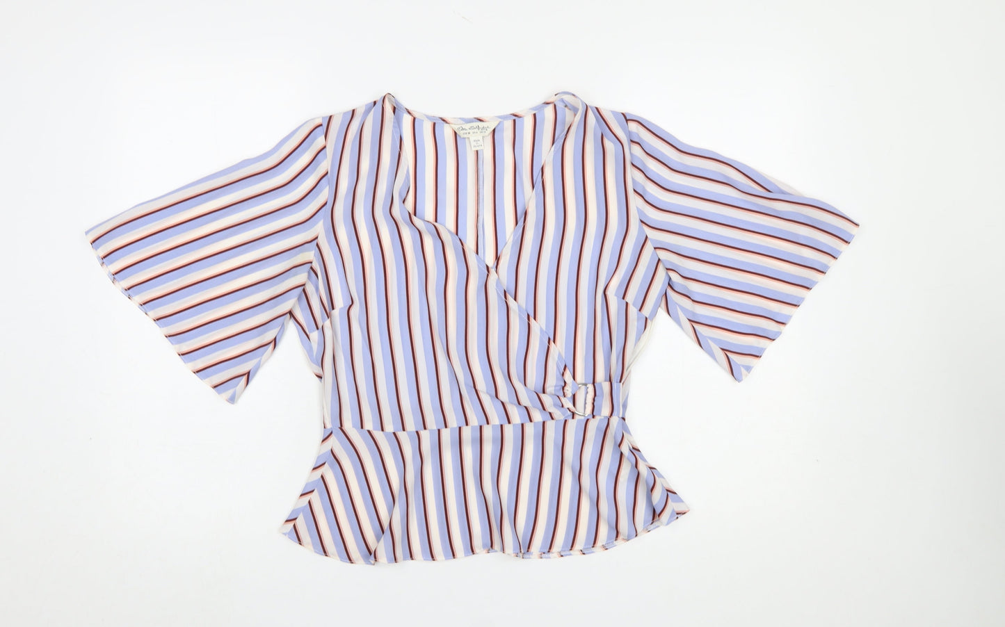 Miss Selfridge Womens Multicoloured Striped Wrap Blouse Size 10