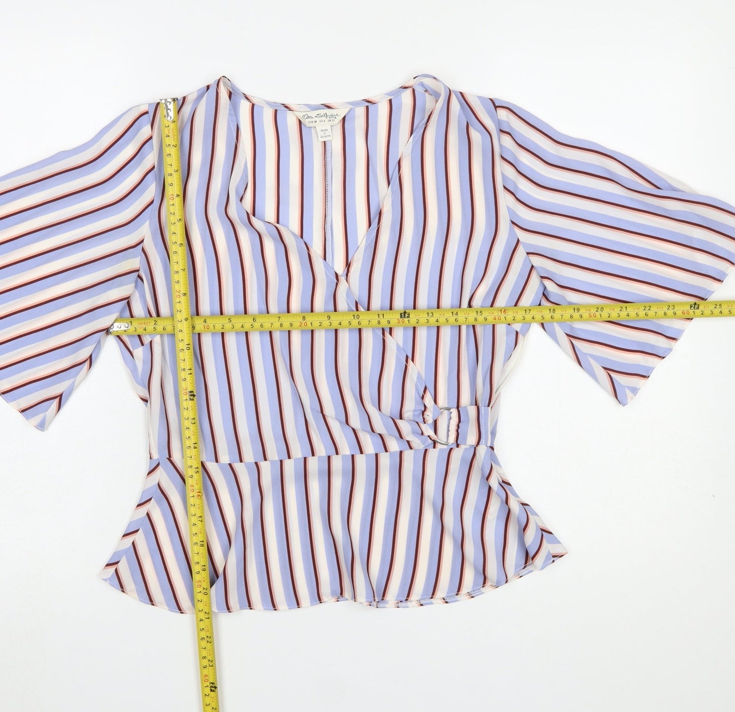 Miss Selfridge Womens Multicoloured Striped Wrap Blouse Size 10