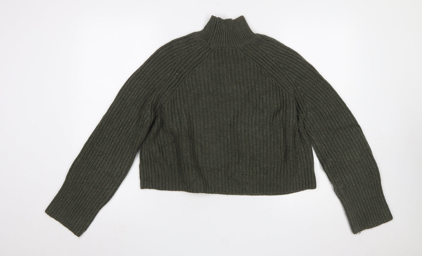 Zara Women Green Chunky Knit High Neck Pullover Jumper Size 12
