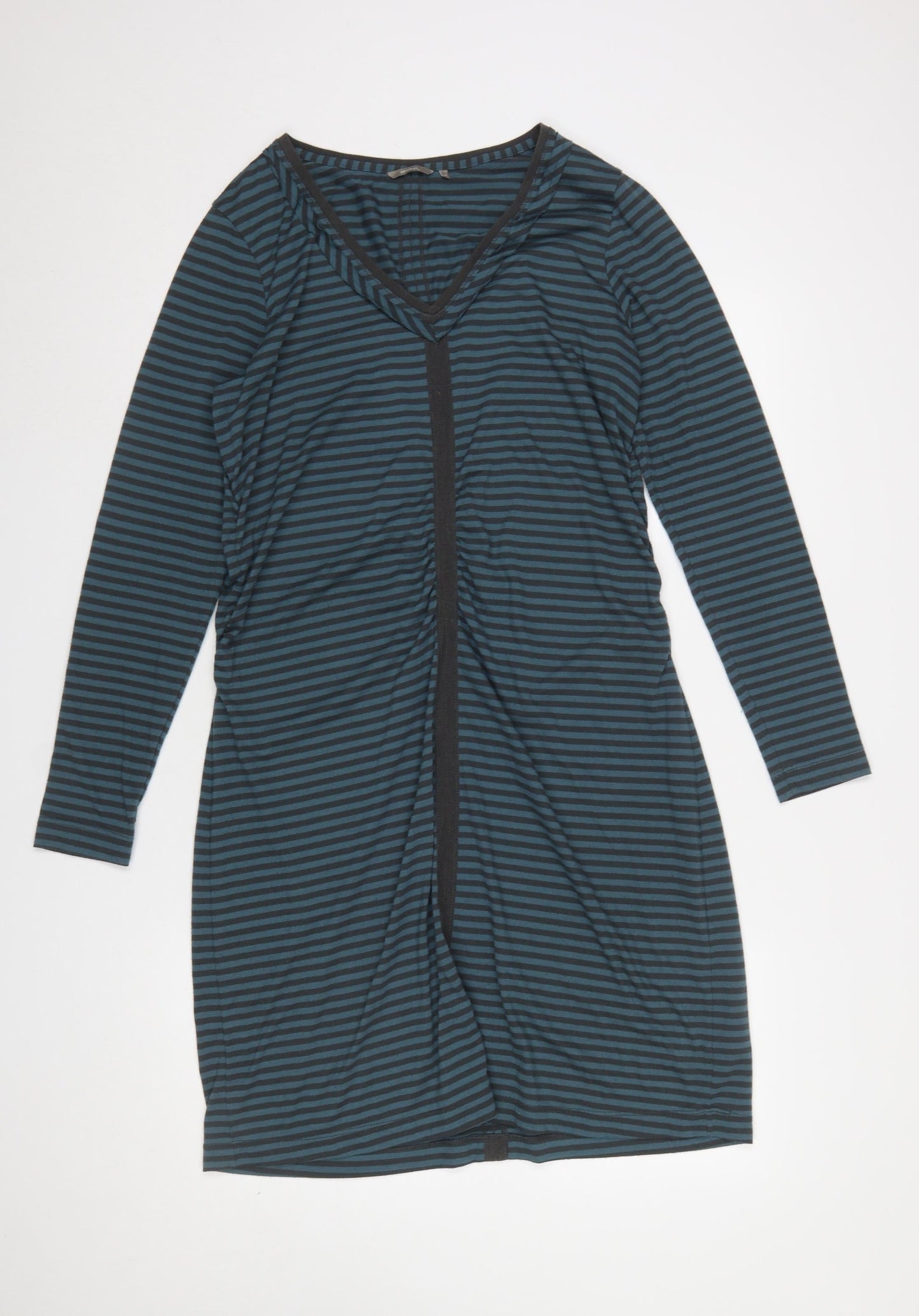 Sandwich Women Blue Striped XL V-Neck Long Sleeve Bodycon Dress