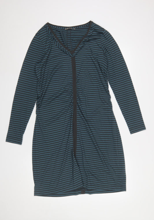 Sandwich Women Blue Striped XL V-Neck Long Sleeve Bodycon Dress