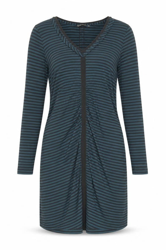 Sandwich Women Blue Striped XL V-Neck Long Sleeve Bodycon Dress