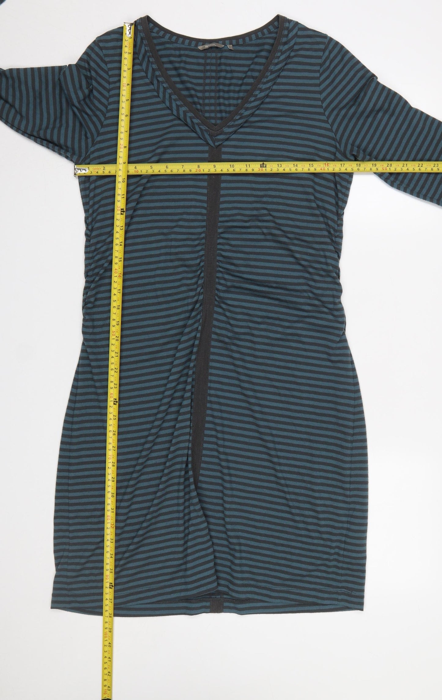 Sandwich Women Blue Striped XL V-Neck Long Sleeve Bodycon Dress