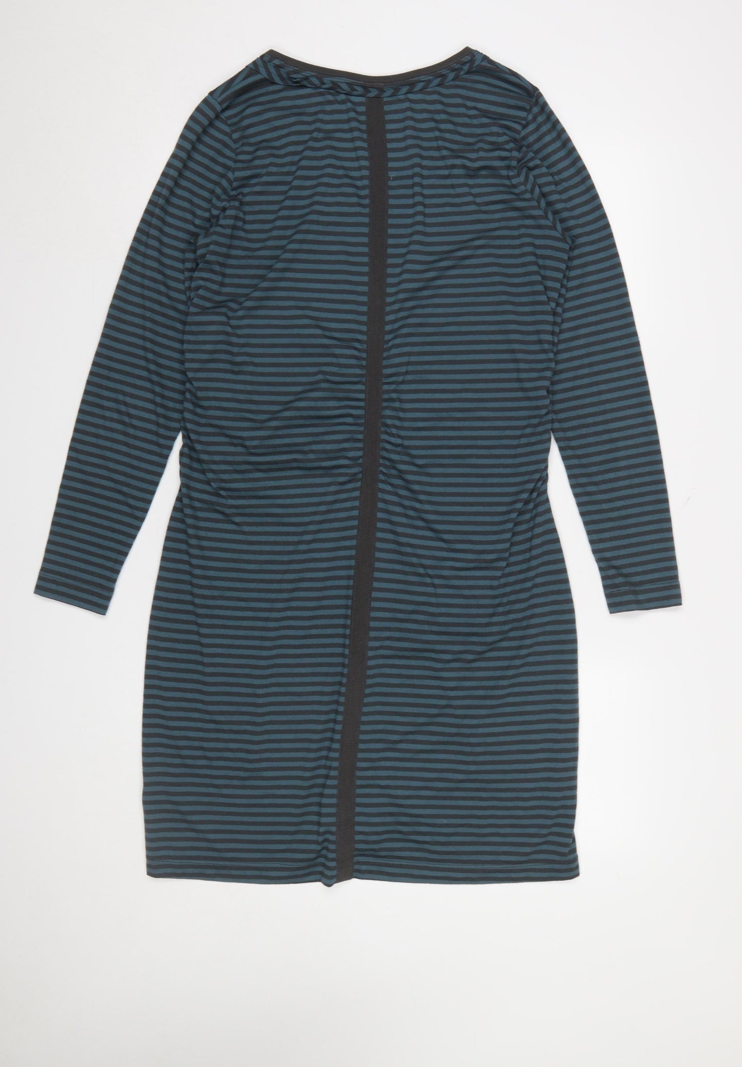 Sandwich Women Blue Striped XL V-Neck Long Sleeve Bodycon Dress