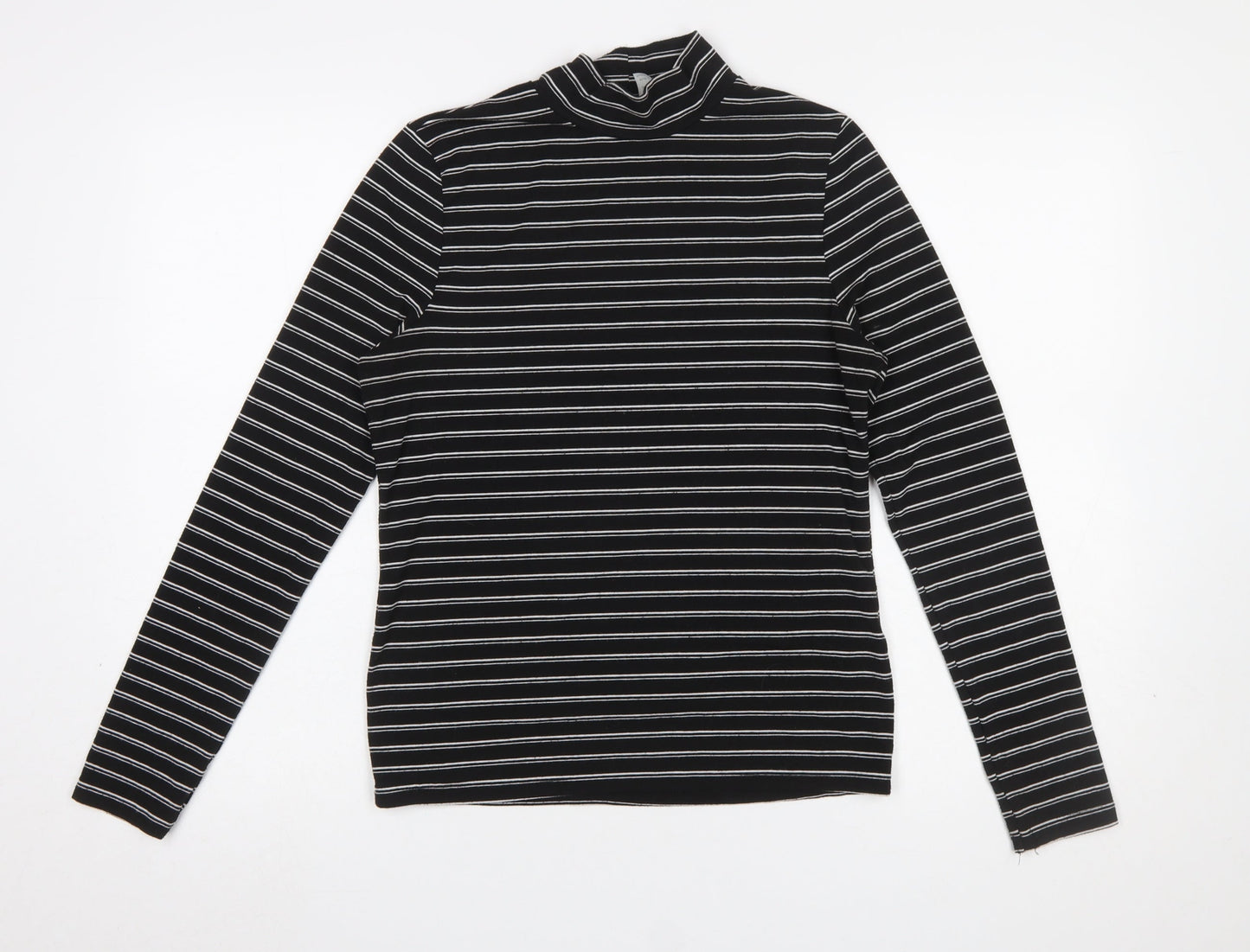 ASOS Women's Black Striped Mock Neck Long Sleeve Jersey Top UK 12