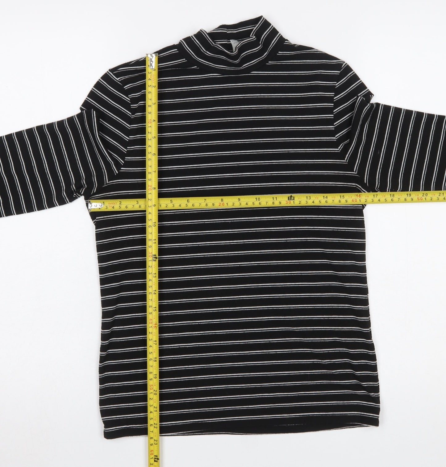ASOS Women's Black Striped Mock Neck Long Sleeve Jersey Top UK 12