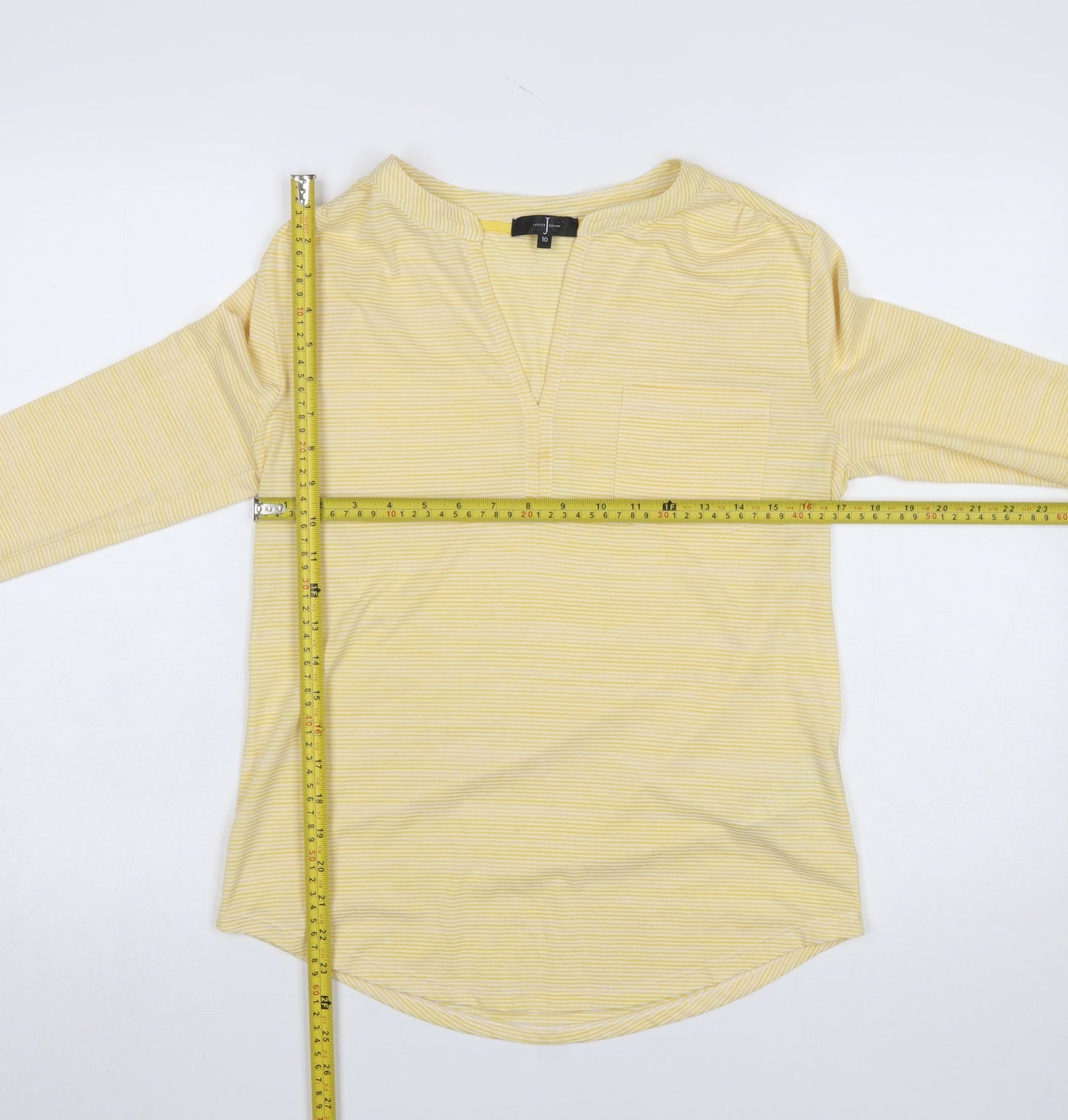 Jasper Conran Women’s Yellow Striped V-Neck Long Sleeve Tunic Blouse Size 10