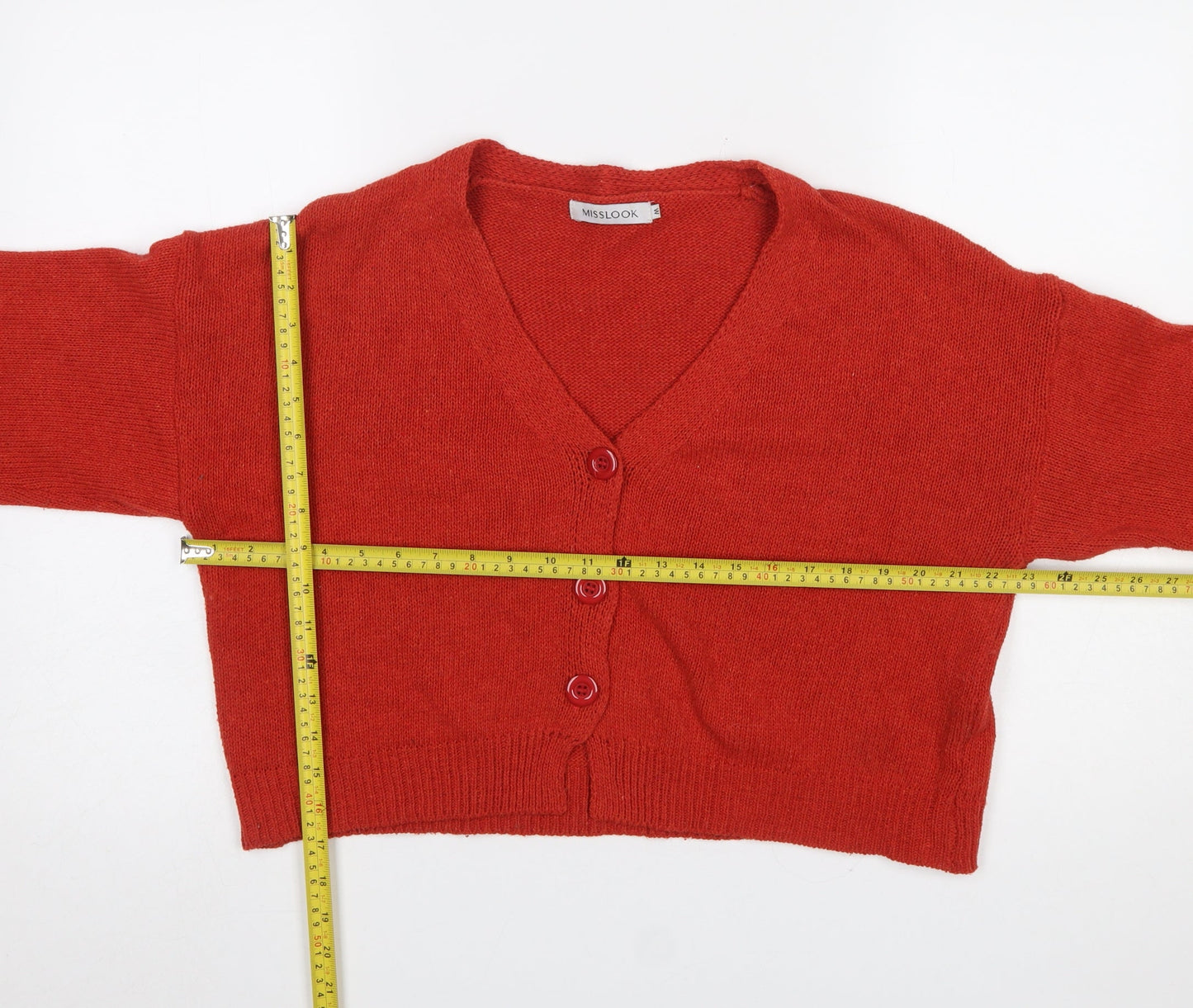 MISSLOOK Women Red V-Neck Button Cardigan Jumper Size M