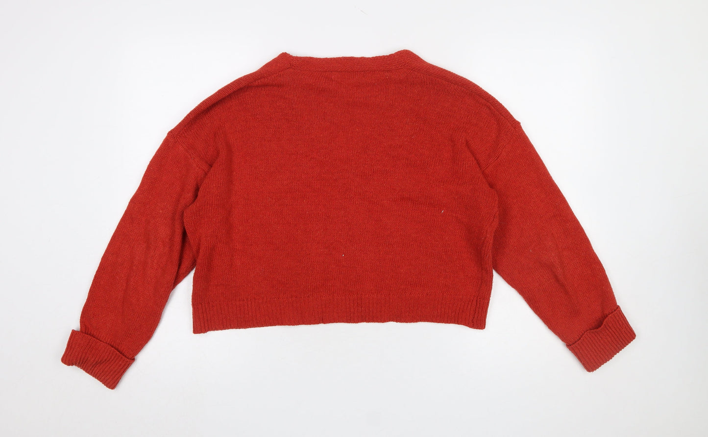 MISSLOOK Women Red V-Neck Button Cardigan Jumper Size M