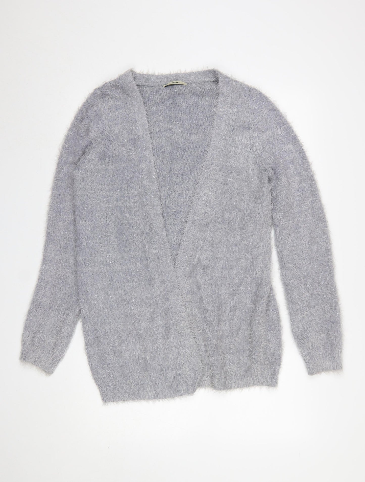 Oasis Women’s Grey Fuzzy Open Knit Long Sleeve Cardigan Size S
