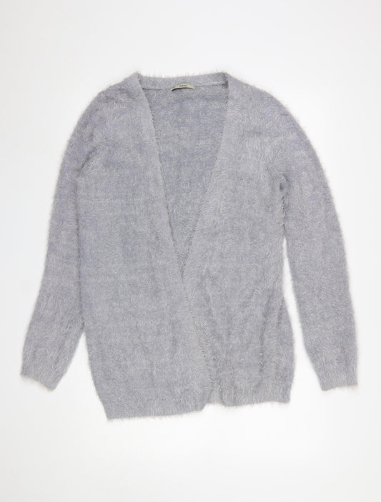 Oasis Women’s Grey Fuzzy Open Knit Long Sleeve Cardigan Size S
