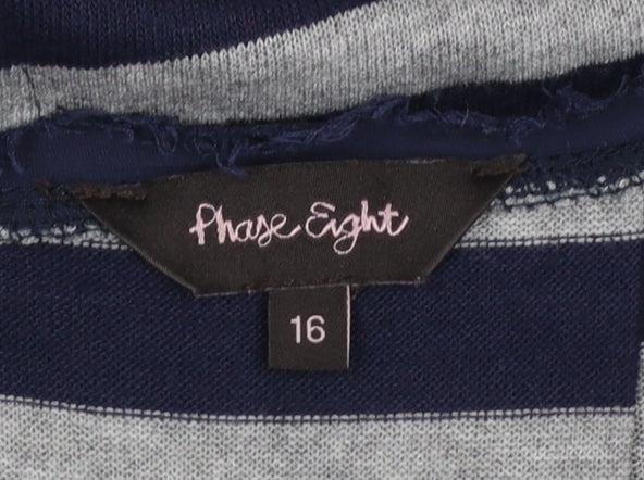 Phase Eight Women's Blue Striped 3/4 Sleeve Jersey Top Size 16