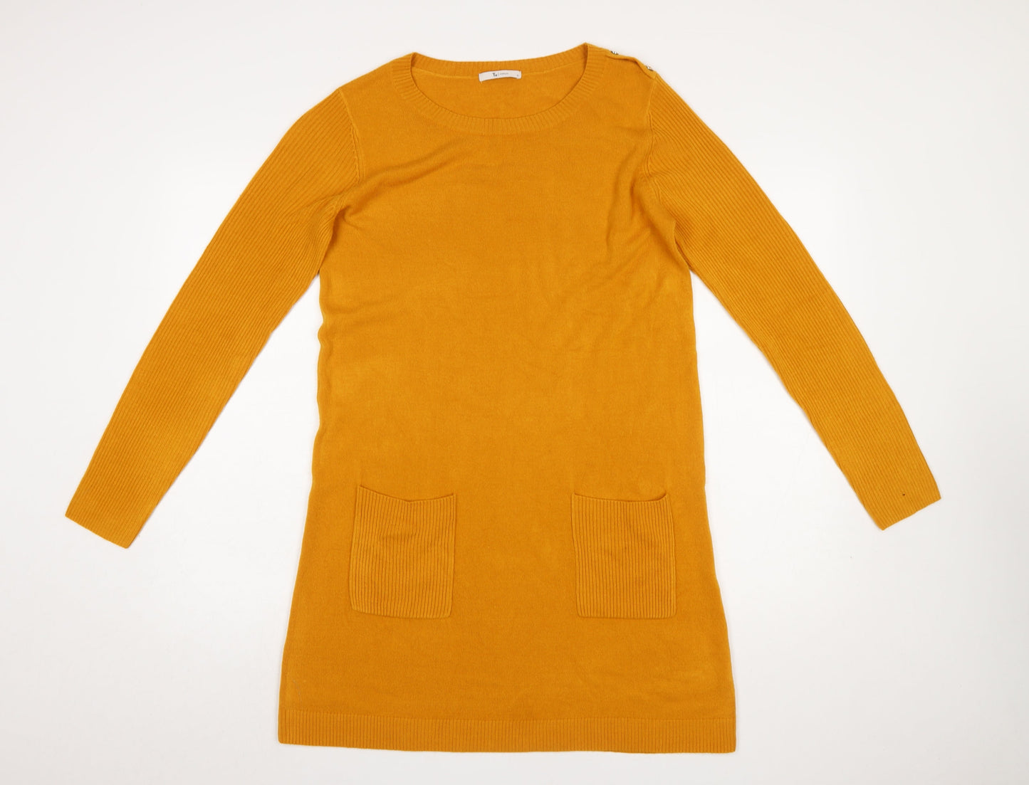 Tu Women’s Yellow Knit Long Sleeve Jumper Dress Size 12