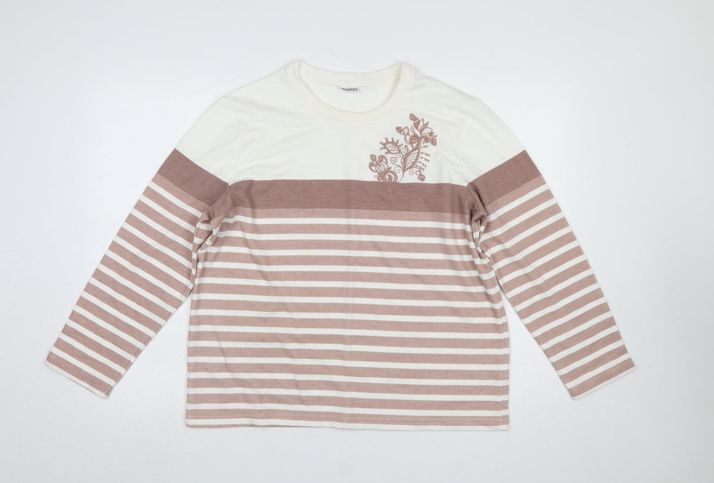 Damart Womens Cream Brown Striped Long Sleeve Jersey Top Size M 14/16
