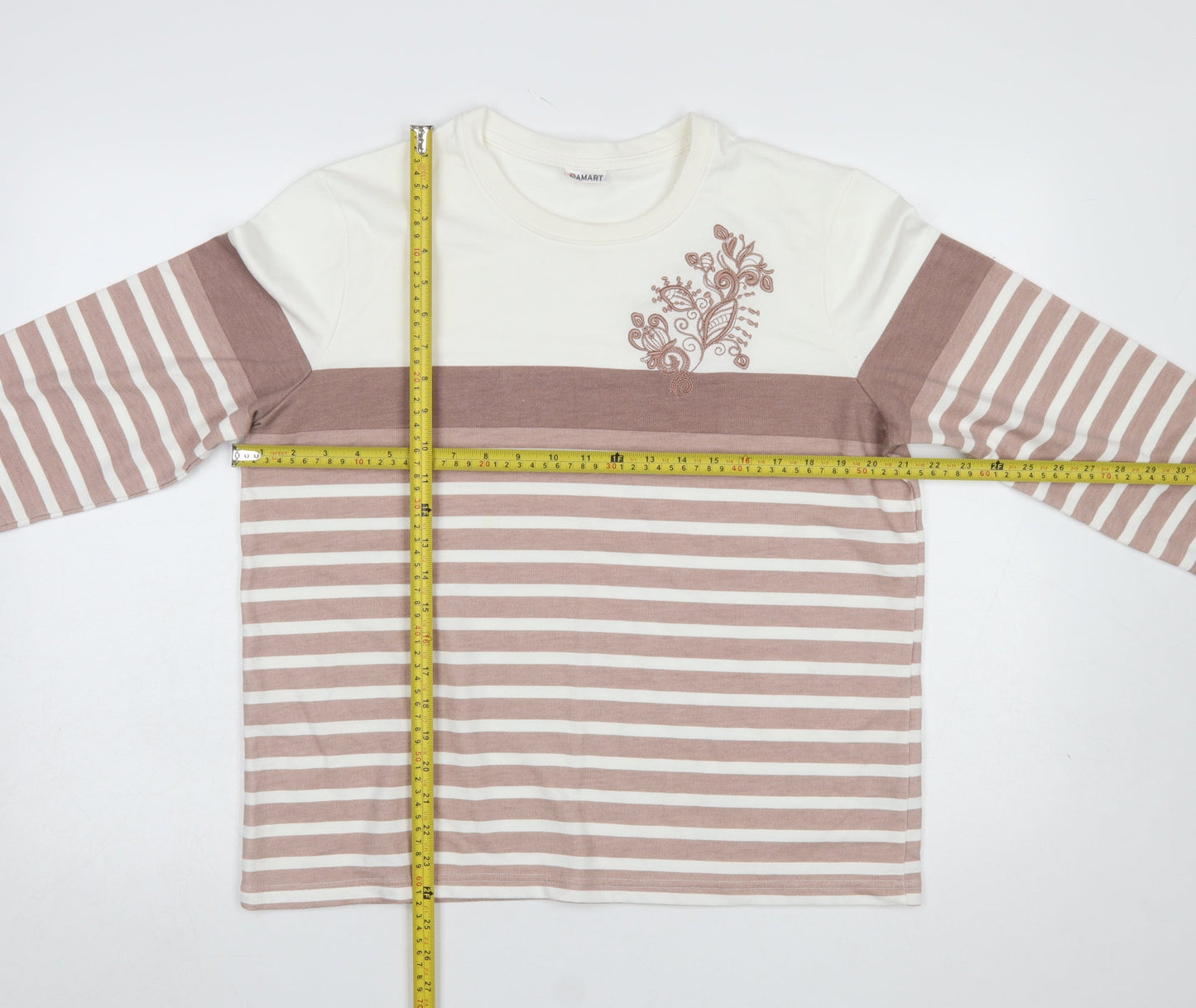 Damart Womens Cream Brown Striped Long Sleeve Jersey Top Size M 14/16