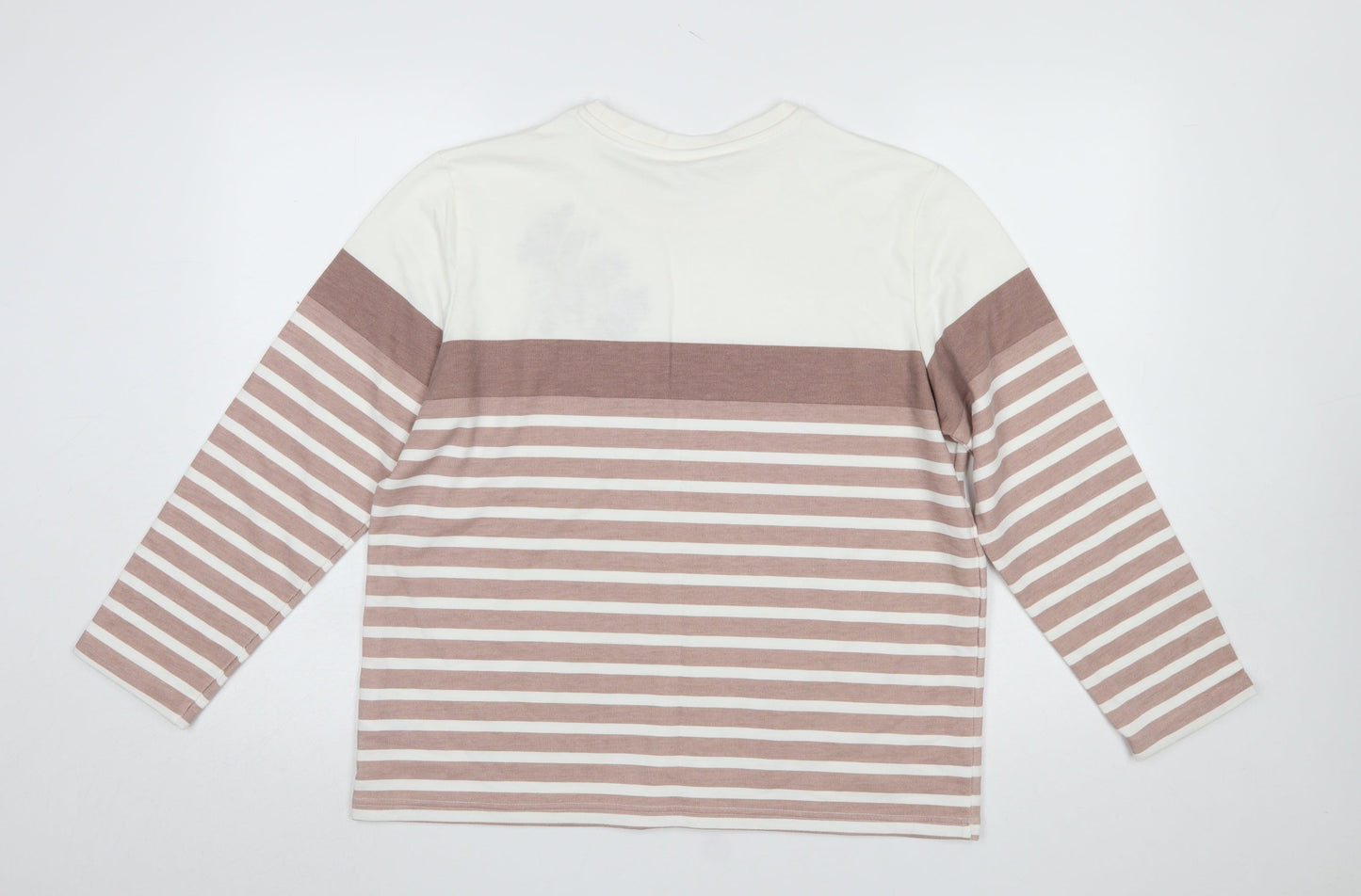 Damart Womens Cream Brown Striped Long Sleeve Jersey Top Size M 14/16