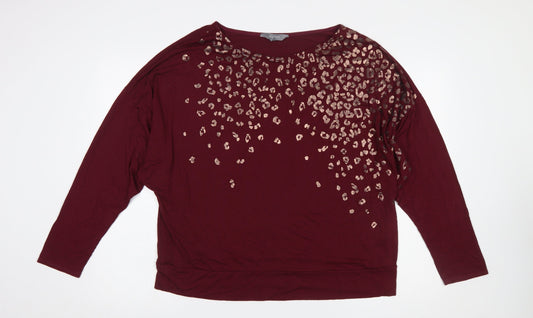 Principles Women Burgundy Animal Print Long Sleeve Tunic Top XL