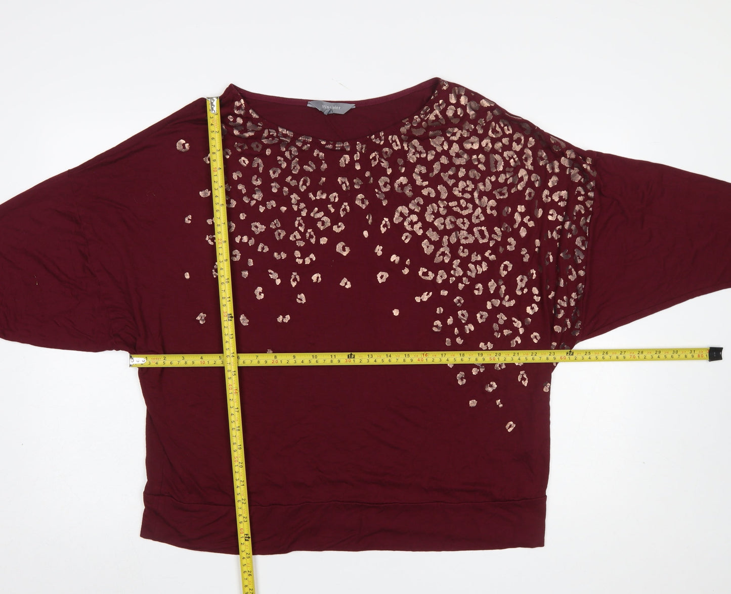 Principles Women Burgundy Animal Print Long Sleeve Tunic Top XL