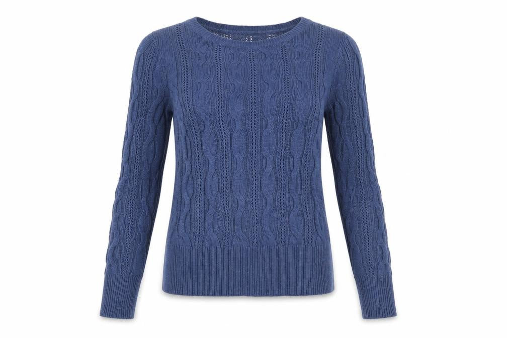 Aphorism Women's Blue Cable Knit Crew Neck Jumper Size L