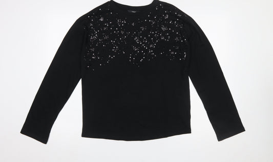 Next Women Black Sequin Long Sleeve T-Shirt Size 8 Cotton