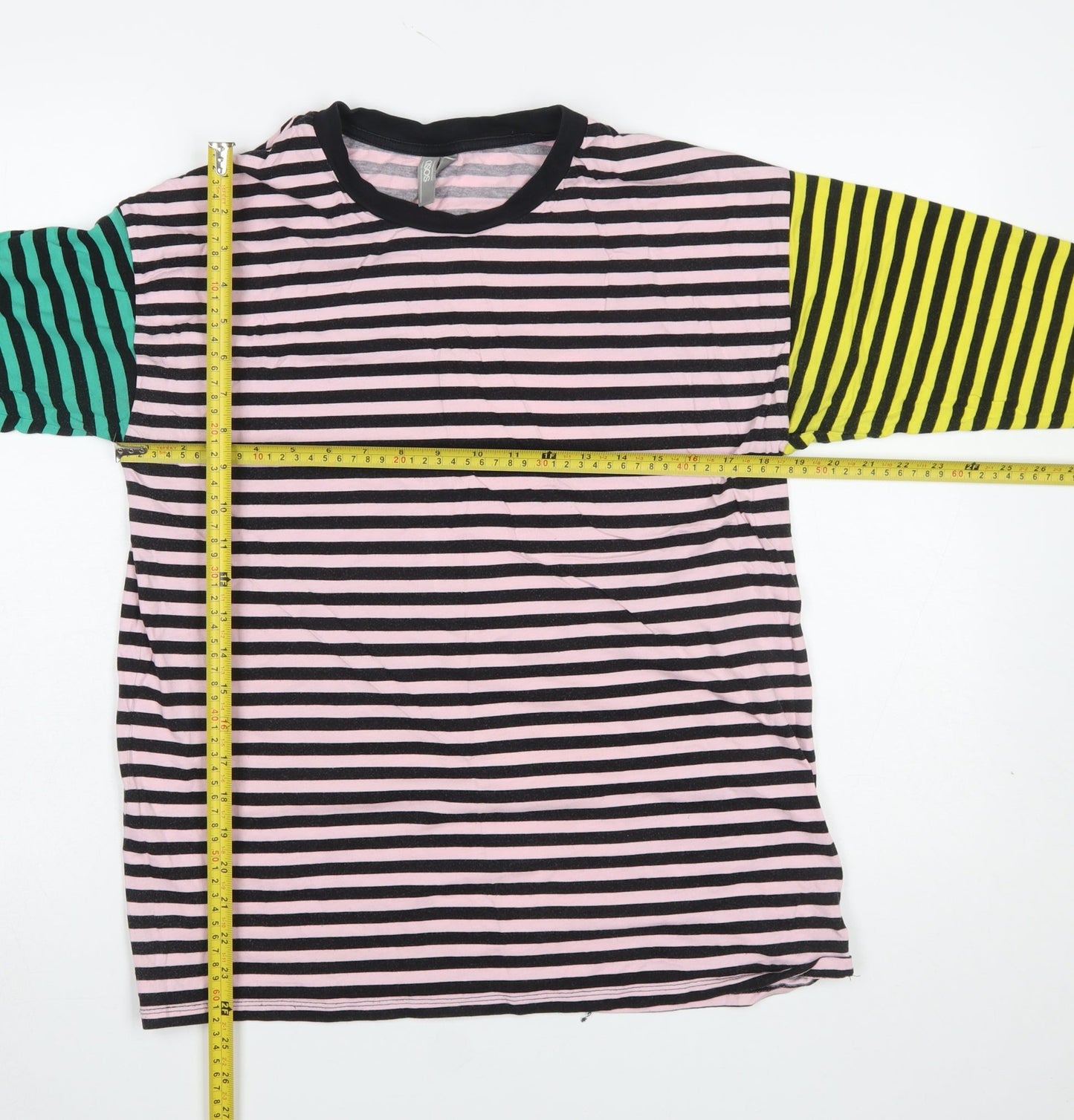 ASOS Women’s Multicoloured Striped 3/4 Sleeve Cotton T-Shirt UK 8