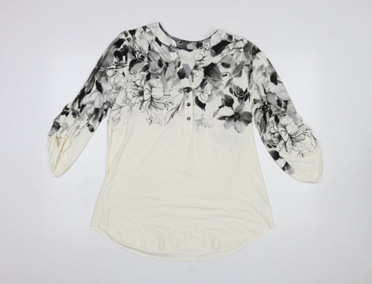 Roman Women’s Ivory Floral V-Neck 3/4 Sleeve Tunic Blouse Size 10