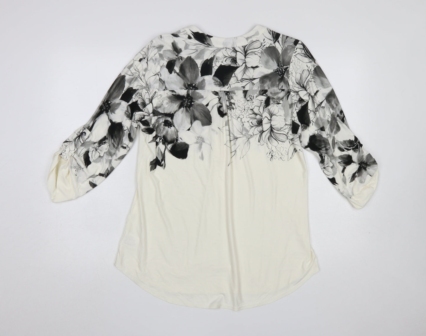 Roman Women’s Ivory Floral V-Neck 3/4 Sleeve Tunic Blouse Size 10