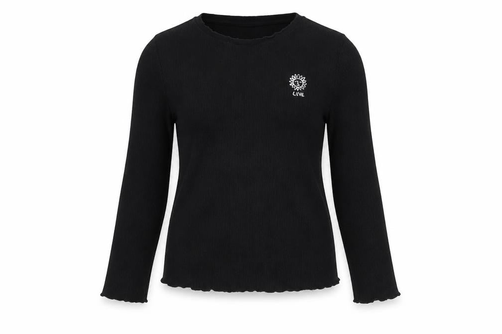 Marks & Spencer Girls Black Long Sleeve Embroidered Love T-Shirt 13-14Y