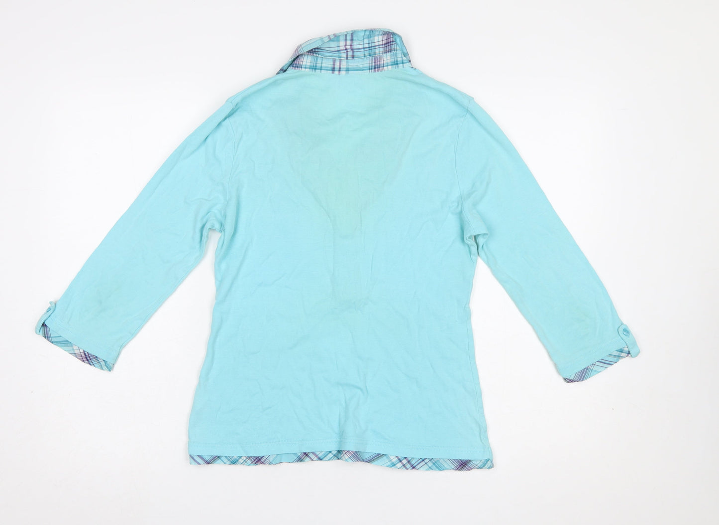 Cotton Traders Women’s Blue V-Neck 3/4 Sleeve Cotton Blouse Size 10