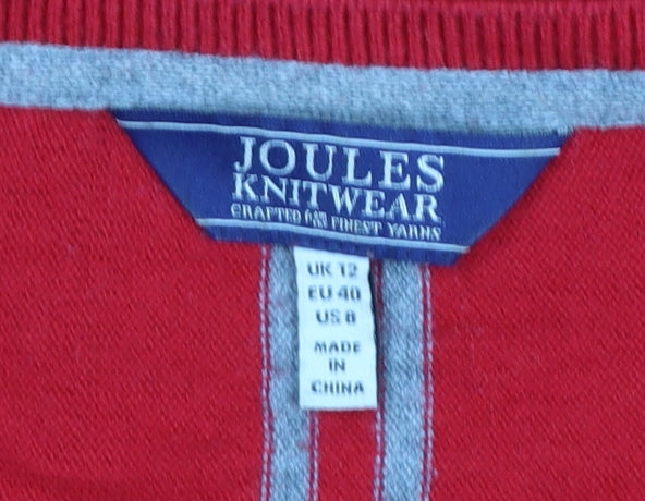 Joules Womens Red Cotton Blend Crew Neck Long Sleeve Jumper Size 12