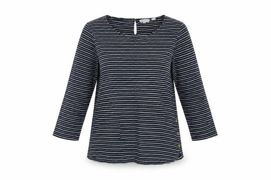 FatFace Women’s Navy Striped 3/4 Sleeve Cotton Jersey Top UK 10
