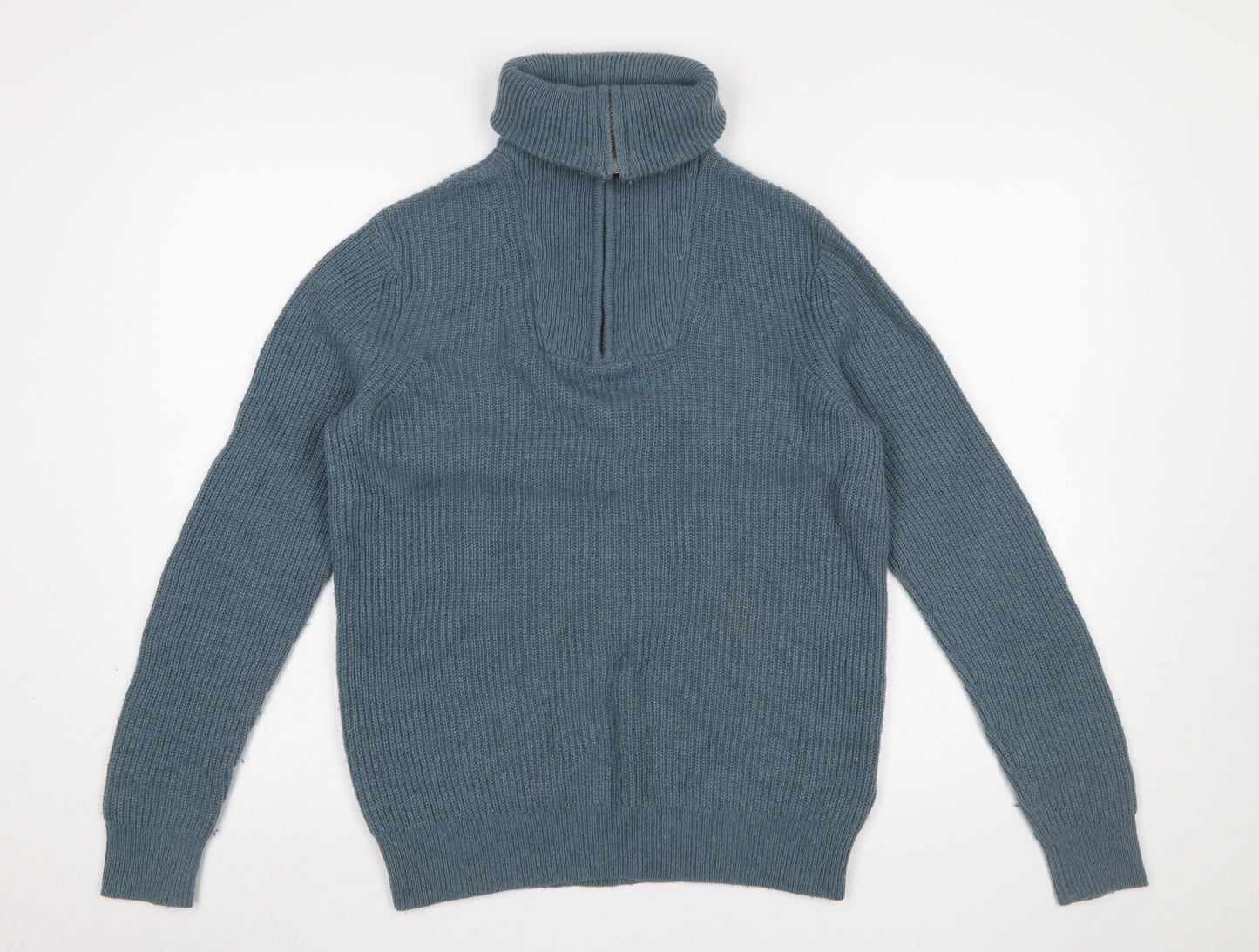 Savile Row Company Men's Blue Lambswool Roll Neck 1/4 Zip Jumper M