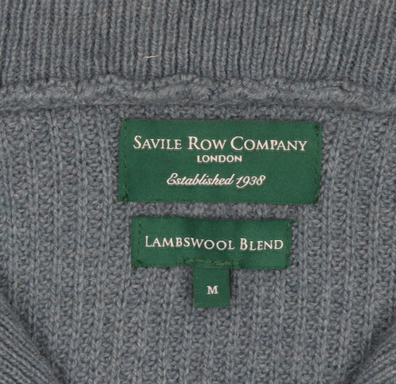 Savile Row Company Men's Blue Lambswool Roll Neck 1/4 Zip Jumper M