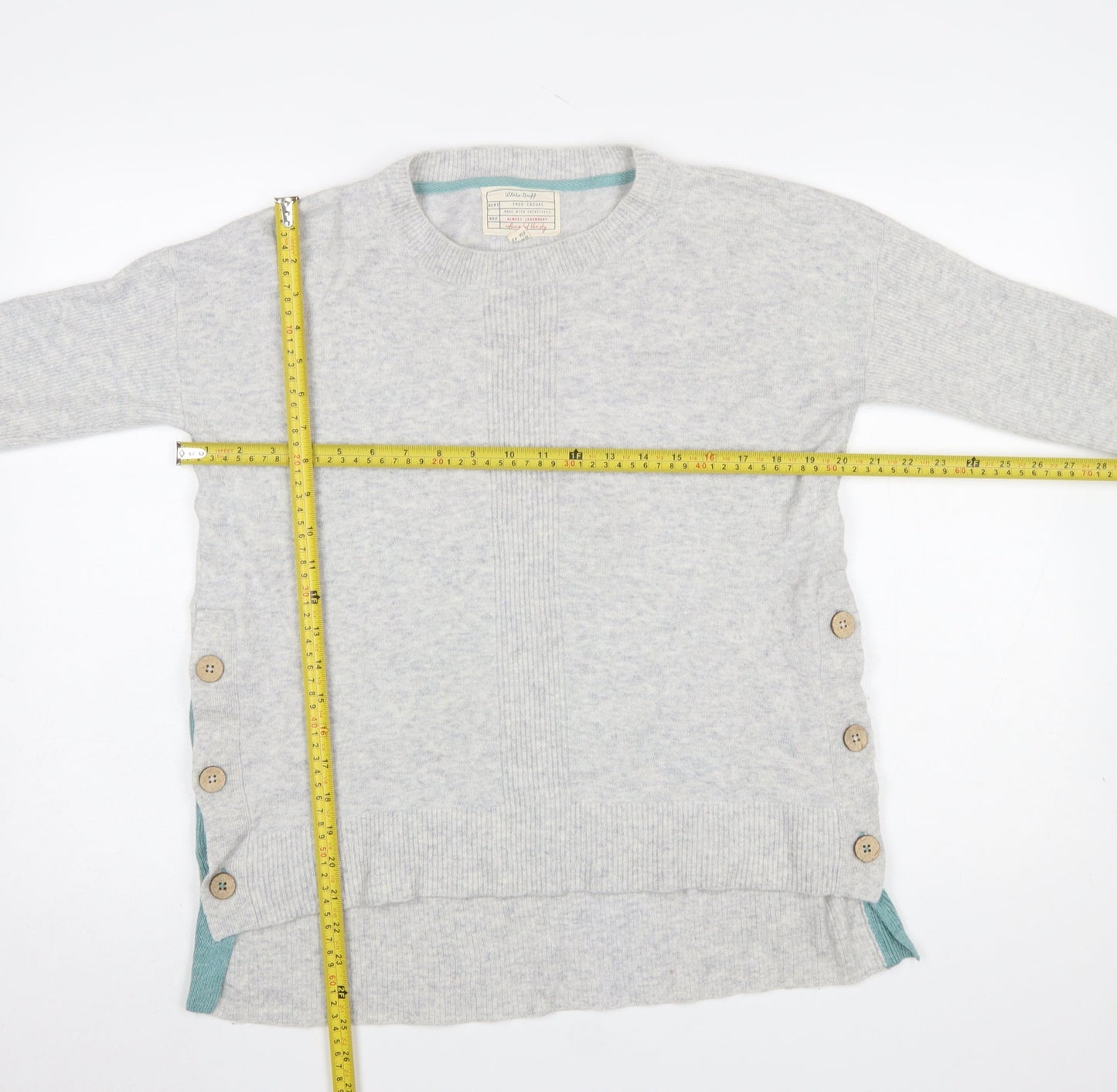 White Stuff Women Grey Size 12 Wool Alpaca Button Jumper