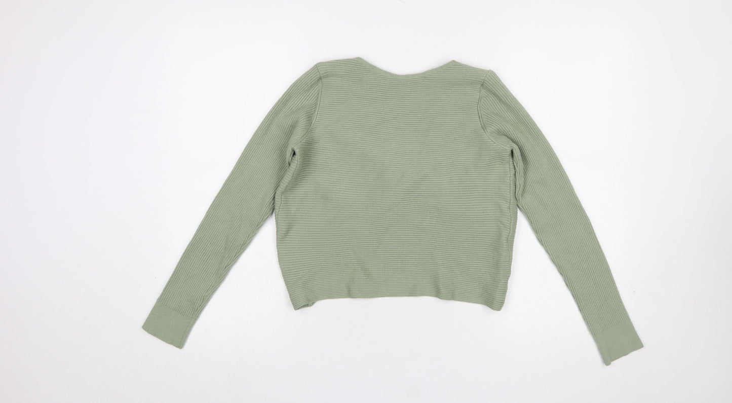MNG Women’s Green V-Neck Twist Front Knit Cardigan Size 12