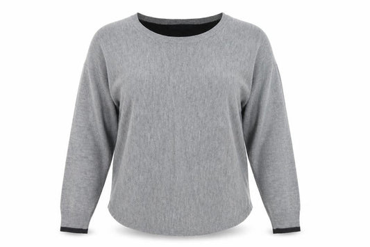 Front view of French Connection women’s grey crew neck wool blend jumper, size S