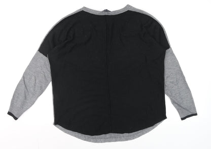 Close-up detail of French Connection women’s grey crew neck wool blend jumper, size S