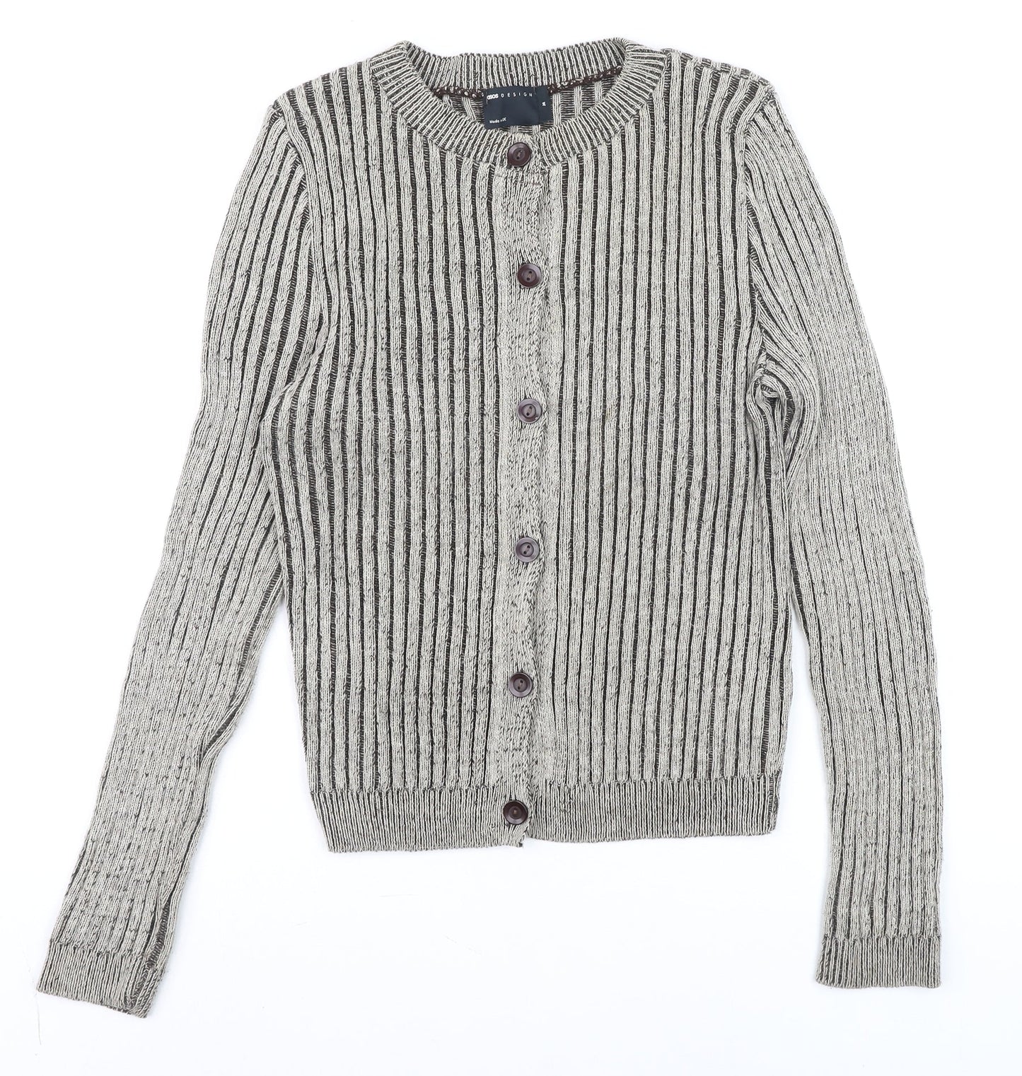 ASOS DESIGN Women's Grey Chunky-Knit Striped Cardigan Size M