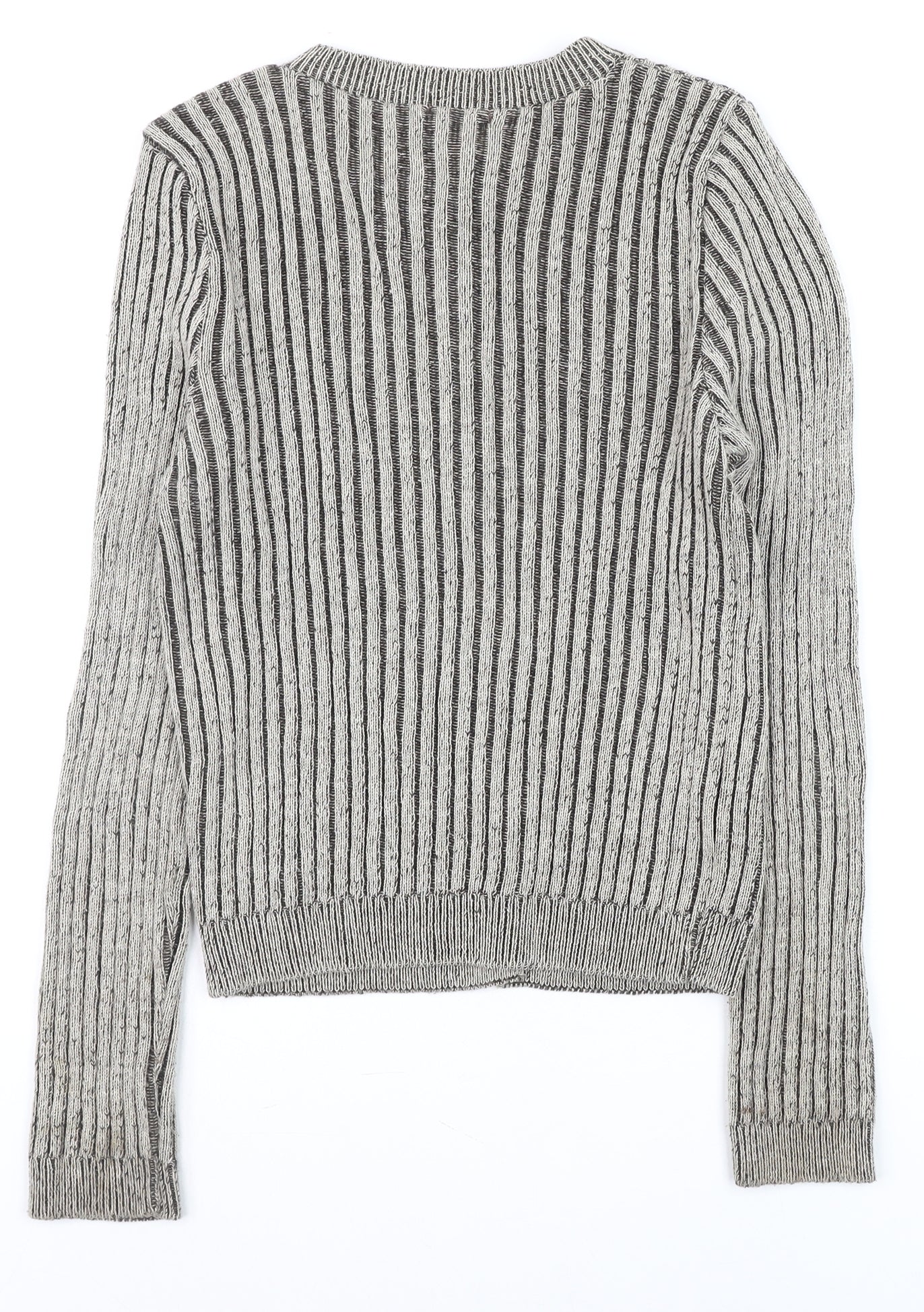 ASOS DESIGN Women's Grey Chunky-Knit Striped Cardigan Size M