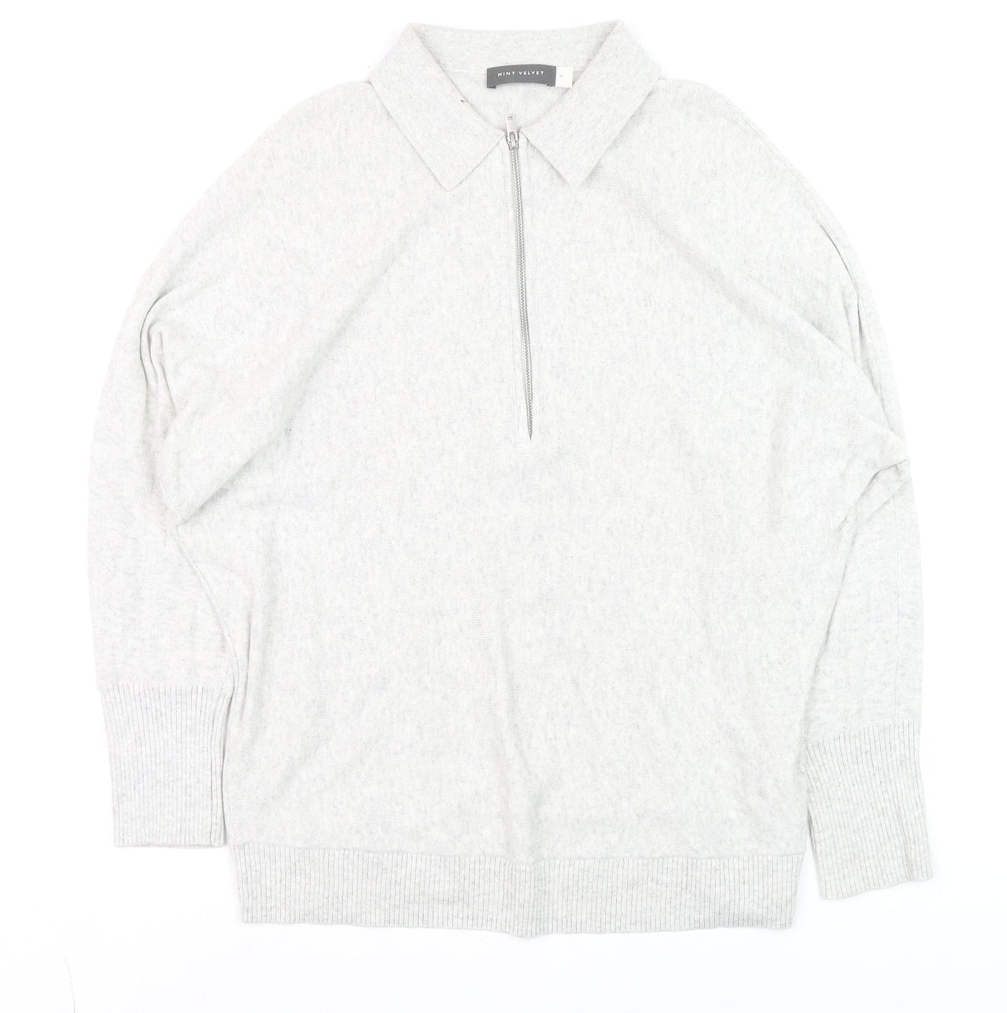 Mint Velvet Mens Grey Collared Half Zip Cotton Blend Jumper M