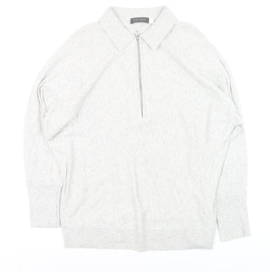 Mint Velvet Mens Grey Collared Half Zip Cotton Blend Jumper M