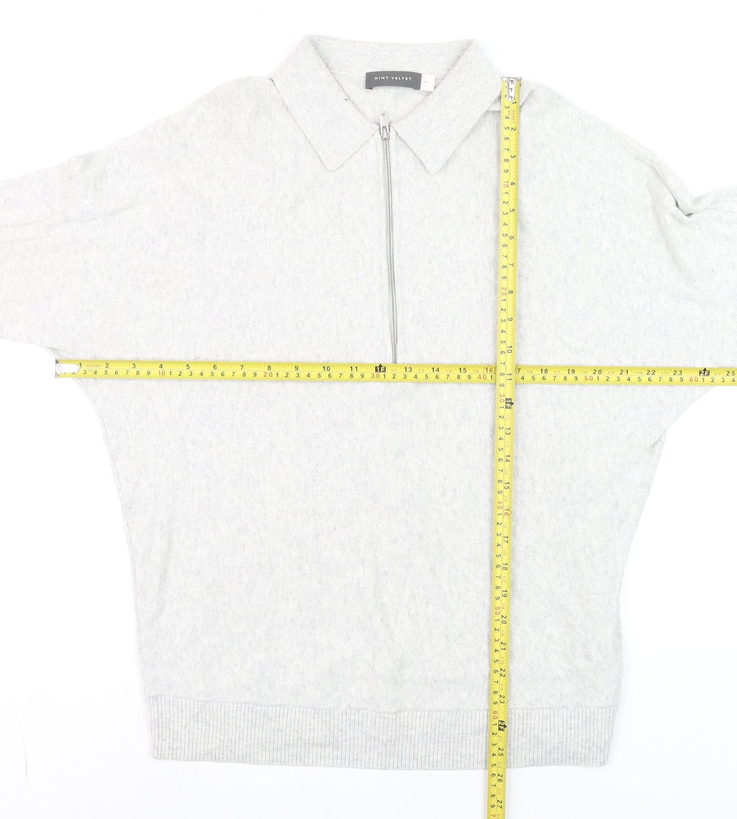 Mint Velvet Mens Grey Collared Half Zip Cotton Blend Jumper M